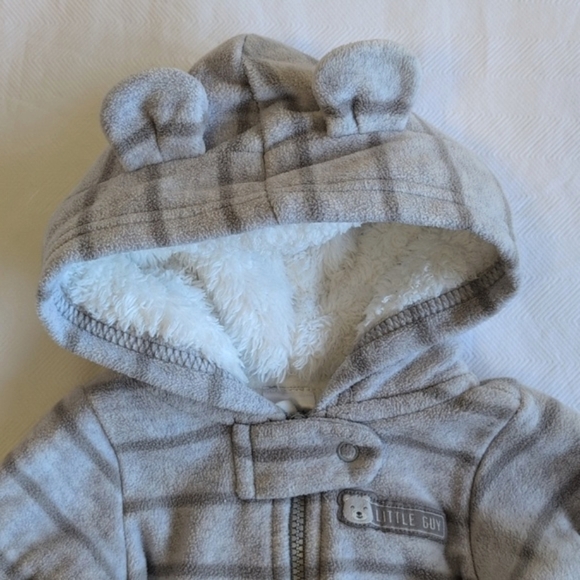 carter's newborn gray striped fleece zipper closure bunting suit baby boy - Picture 3 of 9